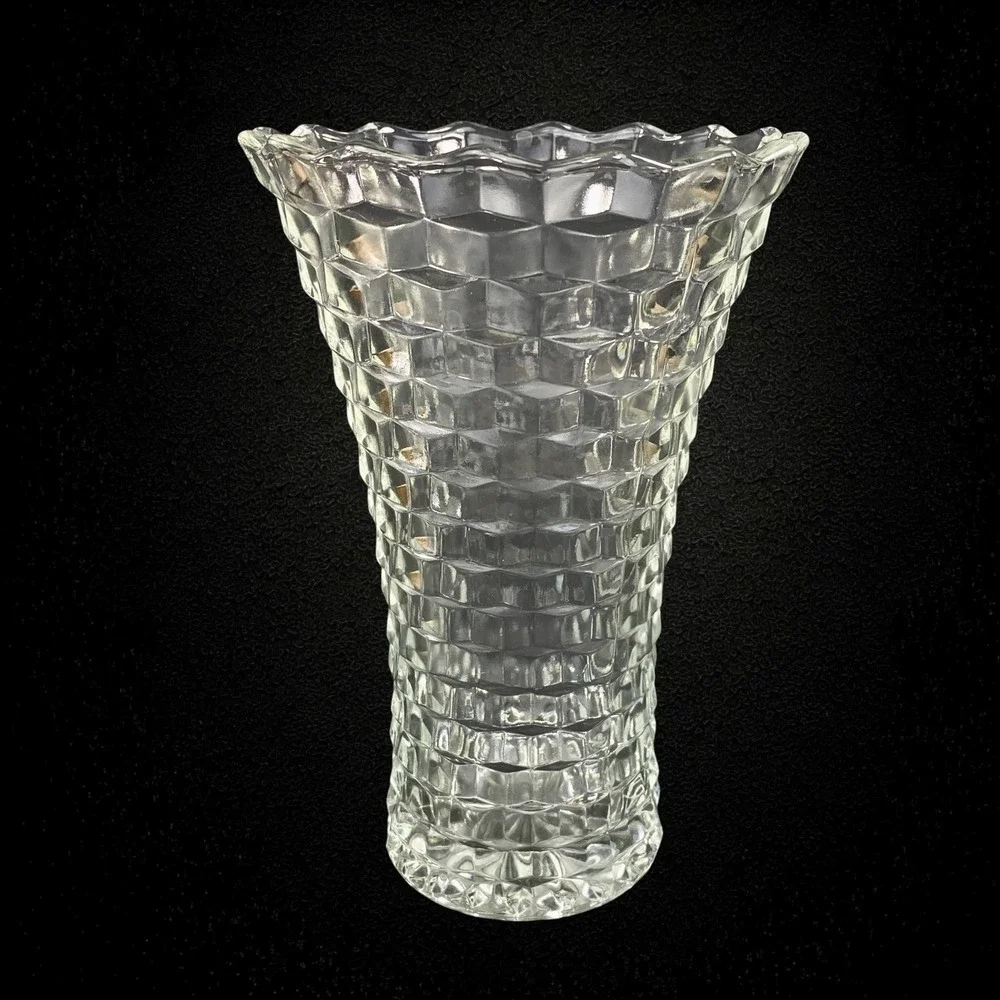 Homco Cubist Glass Flower Vase Geometric Midcentury Vintage 1970s